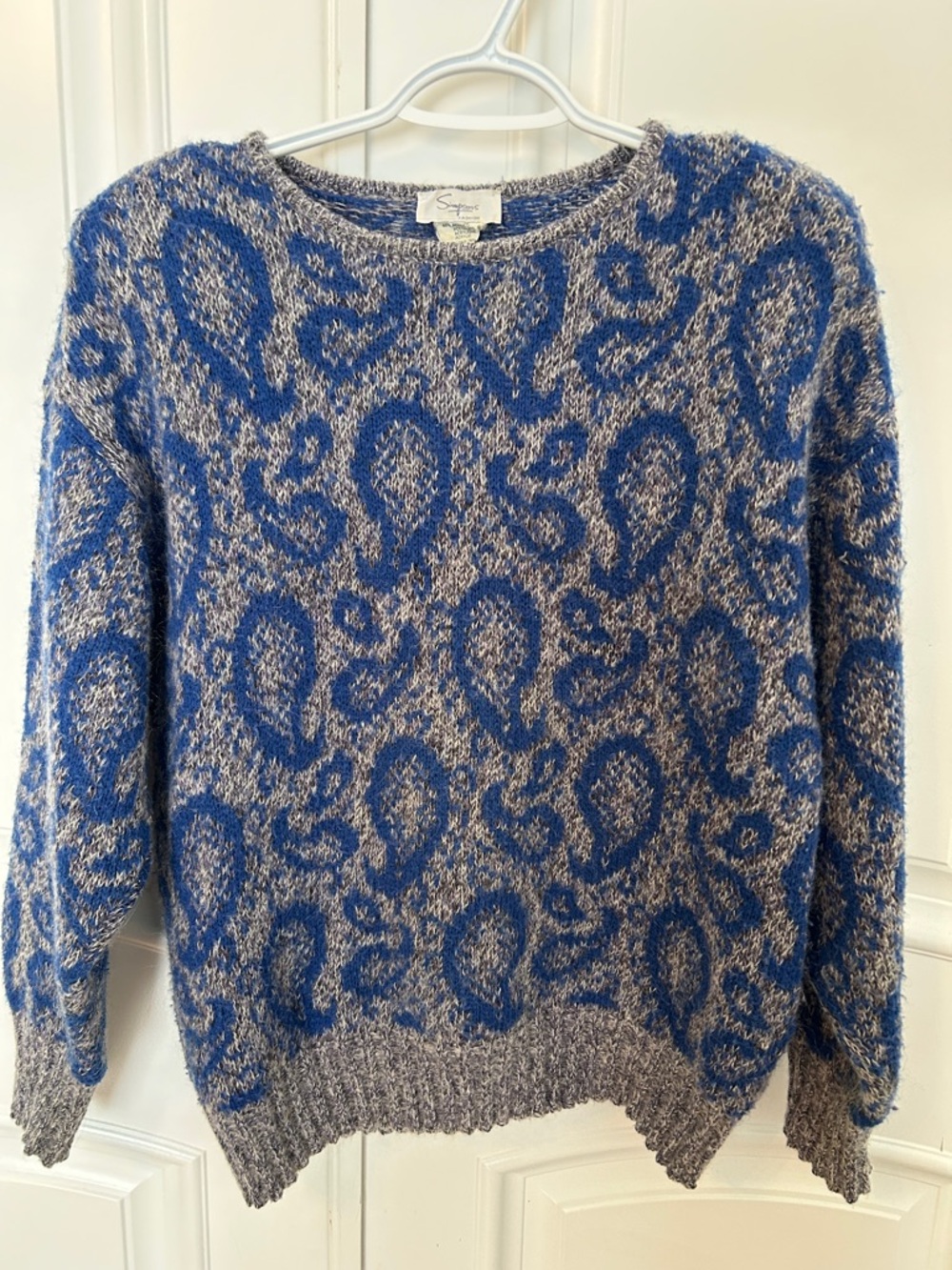 Vintage Simpsons Blue & Gray Paisley Sweater - Wool and Mohair Blend